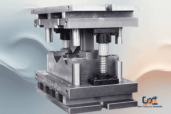Progressive die set with guide pillars for precision stamping