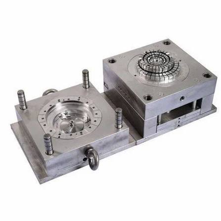 Open precision injection mould showing cavity and core halves