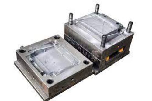 Two-part industrial injection mould with guide pins