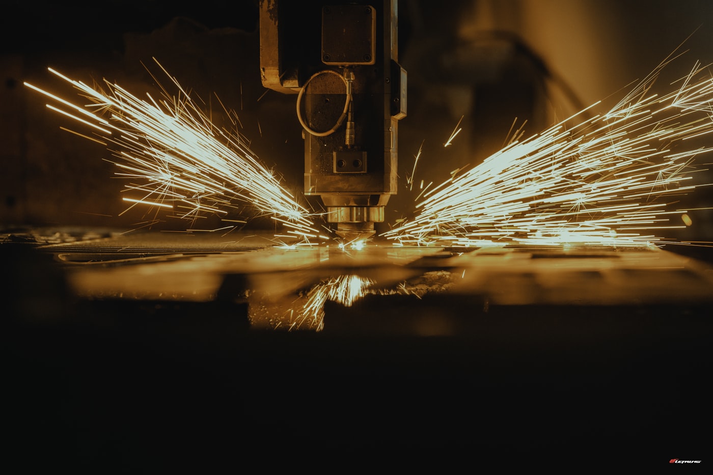 Metal cutting and punching press machine in operation